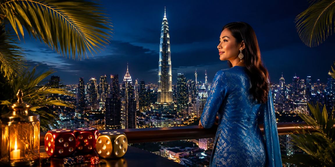 Pemain wanita Kuala Lumpur berbaju kurung memainkan permainan dadu kasino dengan bergaya