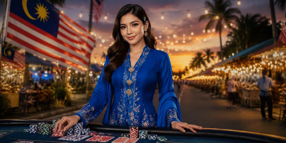 Pemain poker Malaysia berpakaian baju kurung mempertimbangkan strategi jackpot dengan teliti