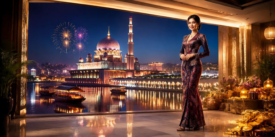 Suasana hiburan kasino Putrajaya dengan pemain menikmati permainan melalui aplikasi mudah alih bercorak batik